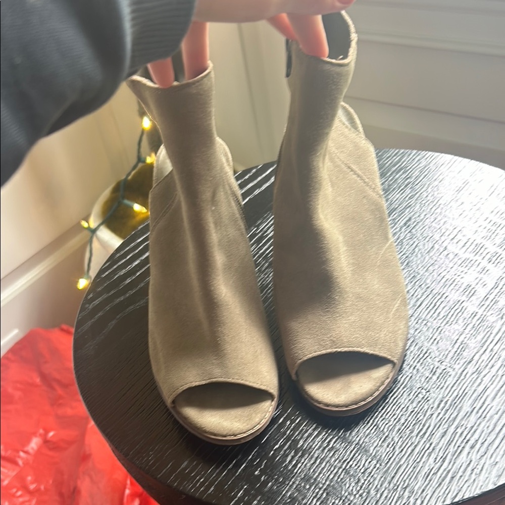 Urban Outfitters Tan Heeled Boots with Peep-Toe Design